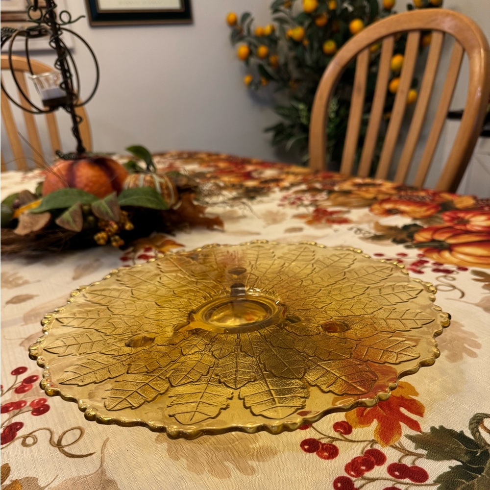 Fenton amber 2” high footed cake plate